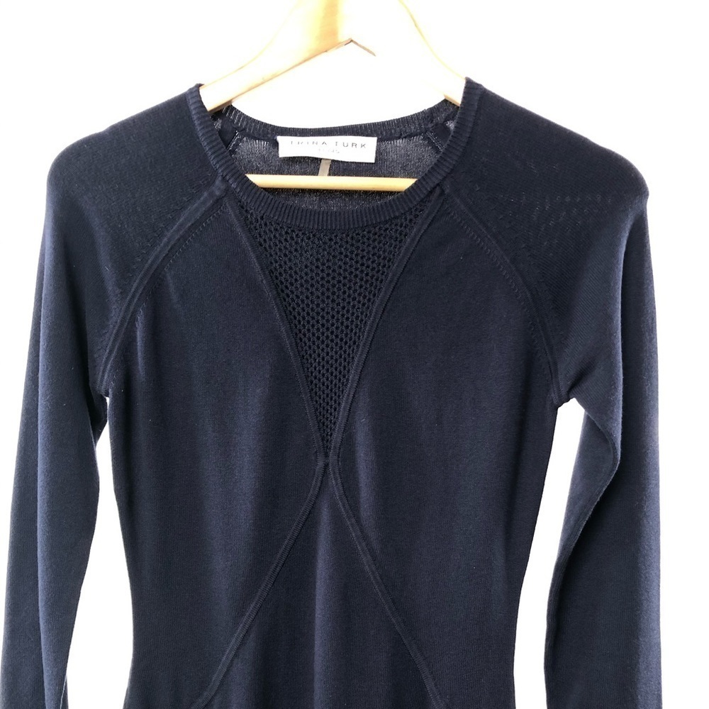 Trina Turk Lucia Long Sleeve Fit and Flare Sweater Dress in Navy Size Small - Picture 4 of 9